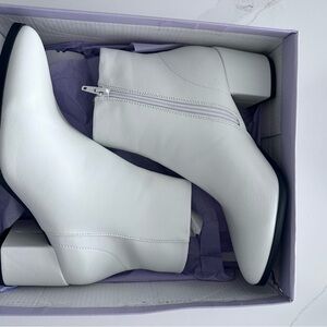 Madden Girl White Faux Leather Ankle Boots with Block Heel